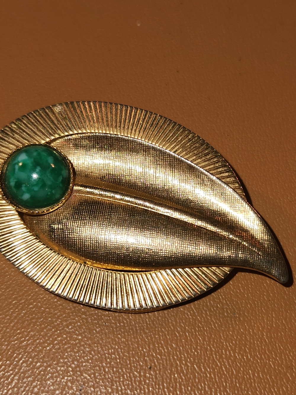 Gold Leaf Scarf Holder with Green Stone